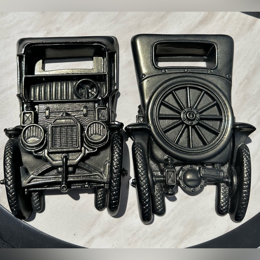 Vintage Ford Model T Car Front and Back Chalkware Wall Plaques or bookends